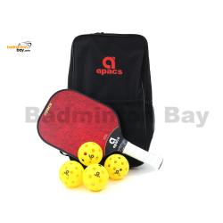 Apacs Pickleball Paddle Set 002 Red with Indoor Outdoor Balls and Cover